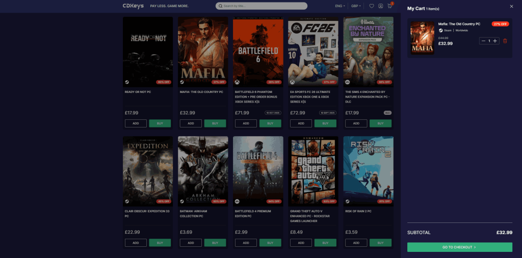 CDKeys checkout page showing coupon code field